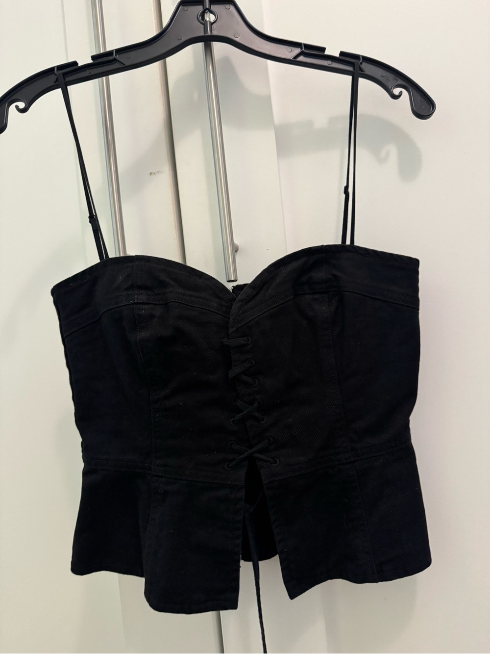 Wilfred Black Denim Spaghetti Strap Lace Up Front Top